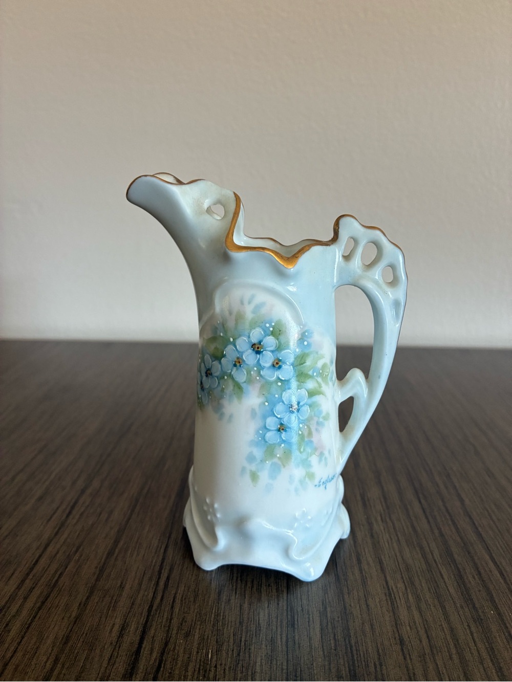 Porcelain Floral Hand-Painted Pitcher Vase - Blue